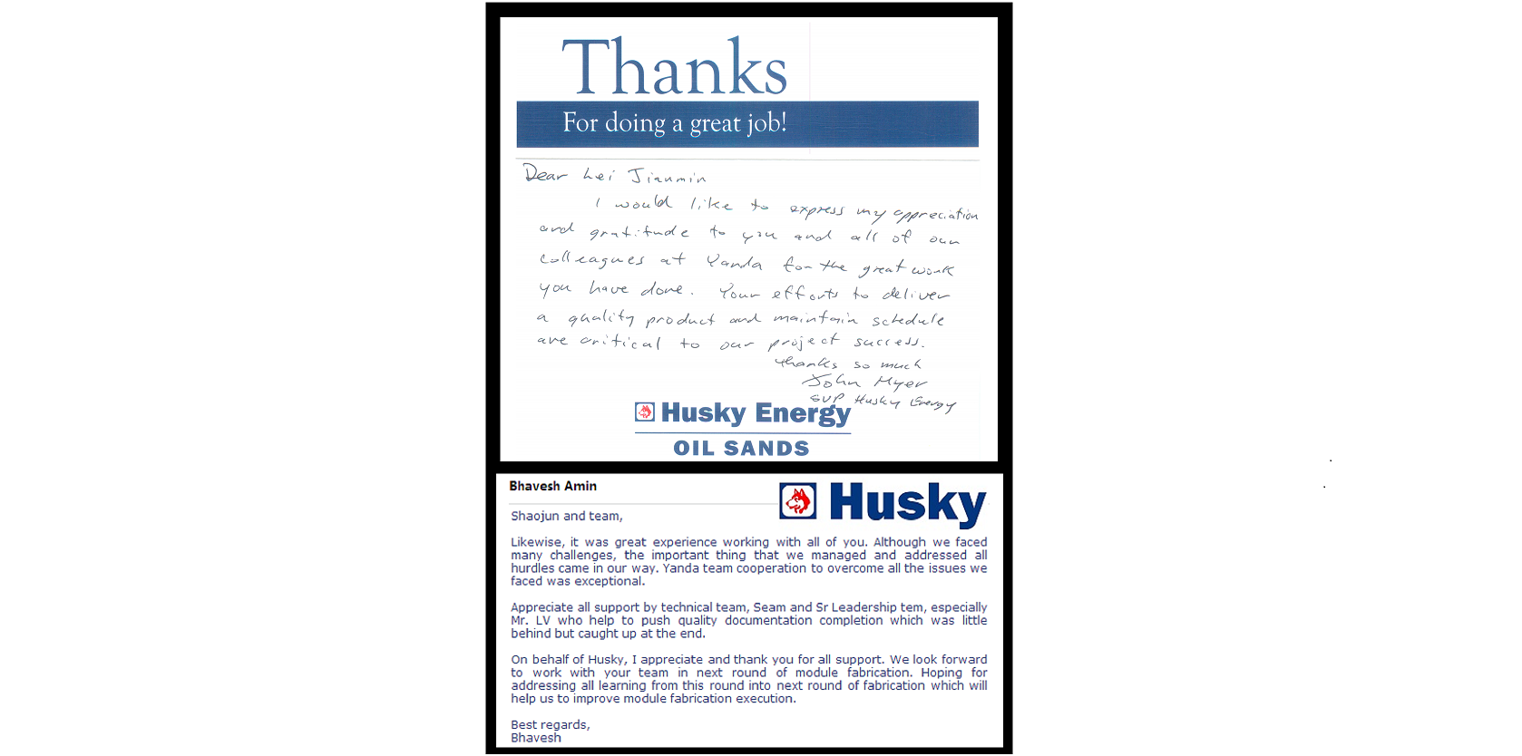 Thanks Letter (Husky Energy)